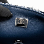 Chanel classic mini rectangular flap bag tweed/flower sequins navy/multicolour SHW (microchip)