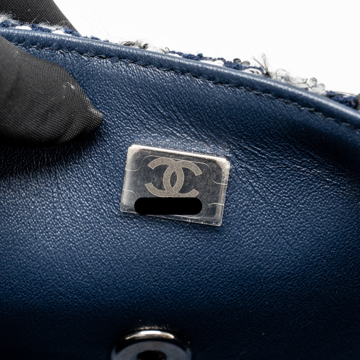 Chanel classic mini rectangular flap bag tweed/flower sequins navy/multicolour SHW (microchip)