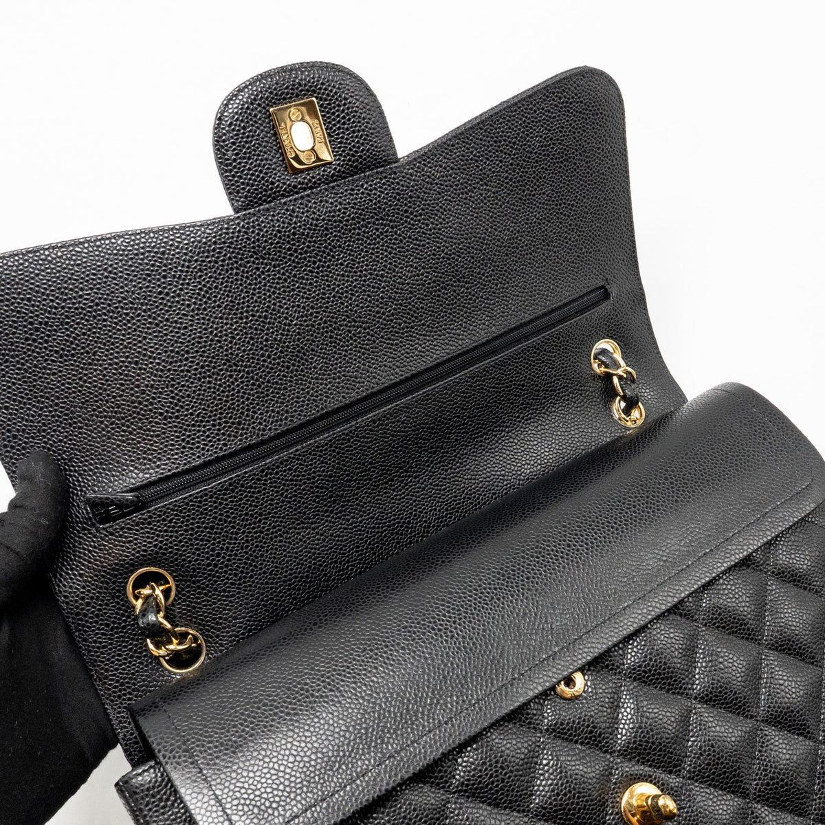CHANEL JUMBO CLASSIC DOUBLE FLAP BAG CAVIAR BLACK GHW