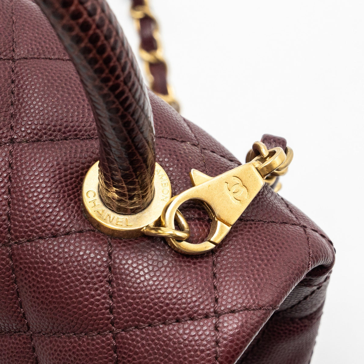 CHANEL MEDIUM COCO HANDLE WITH LIZARD HANDLE CAVIAR BURGUNDY GHW