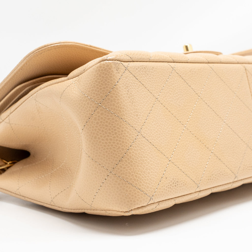 CHANEL JUMBO CLASSIC DOUBLE FLAP BAG CAVIAR BEIGE GHW (MICROCHIP)