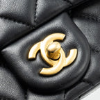 CHANEL CAMELLIA ADJUSTABLE CHAIN MINI SQUARE FLAP BAG LAMBSKIN BLACK GHW (MICROCHIP)