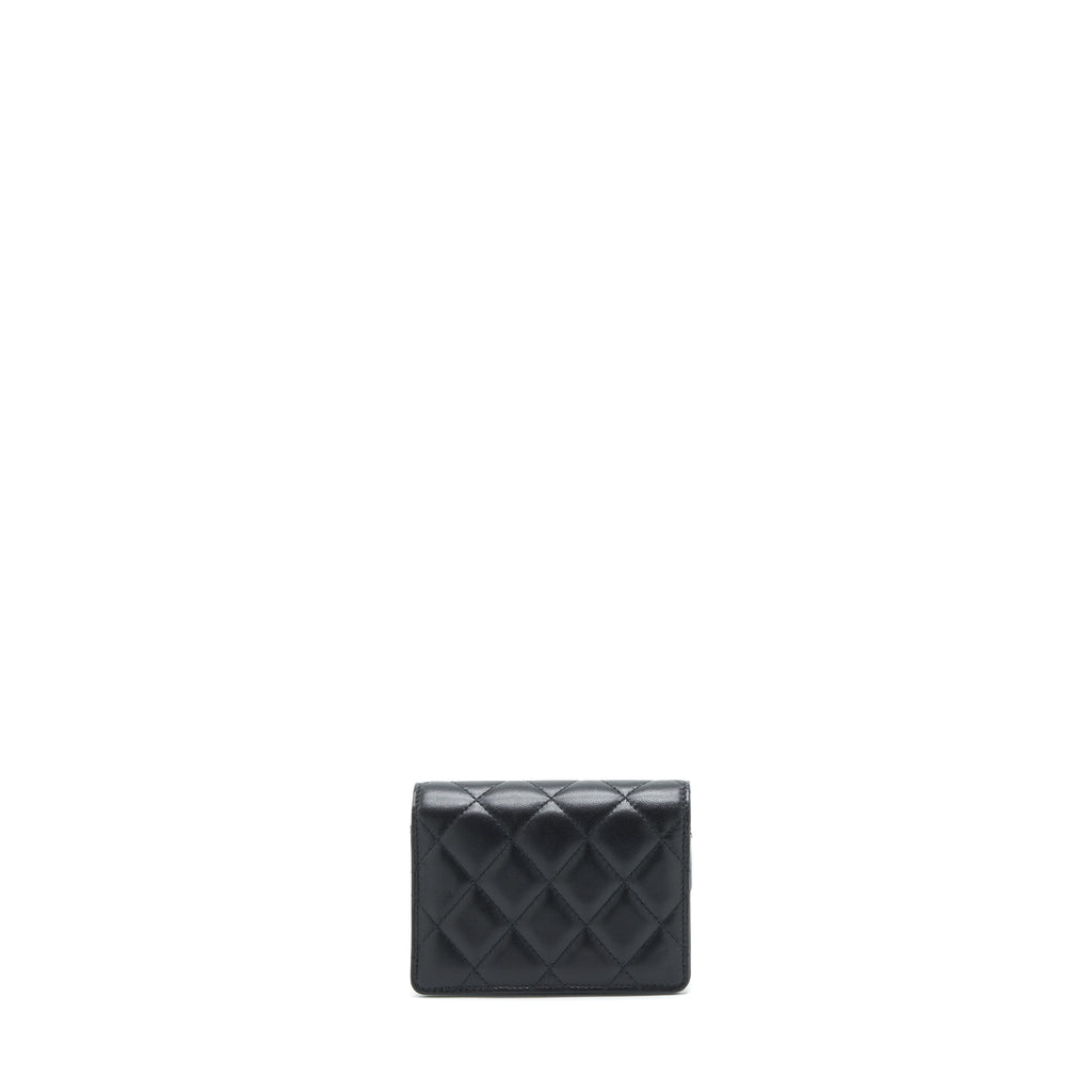 CHANEL MINI FLAP BAG WITH CAMELLIA CHAIN LAMBSKIN BLACK LGHW