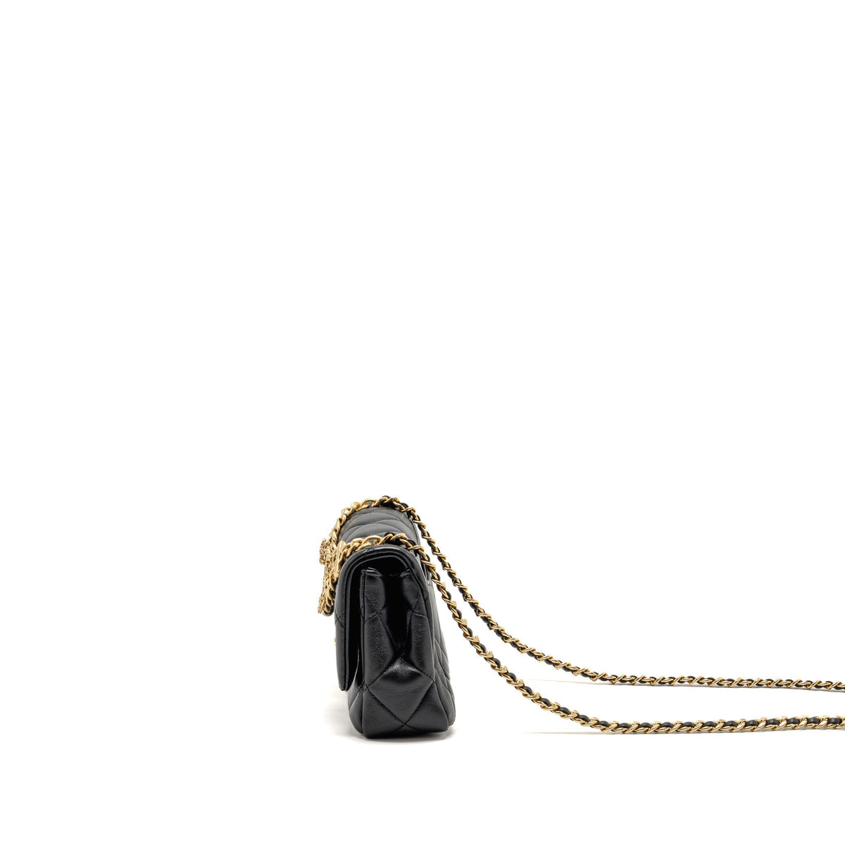 Chanel crystal logo handle chain flap bag lambskin GHW (microchip)