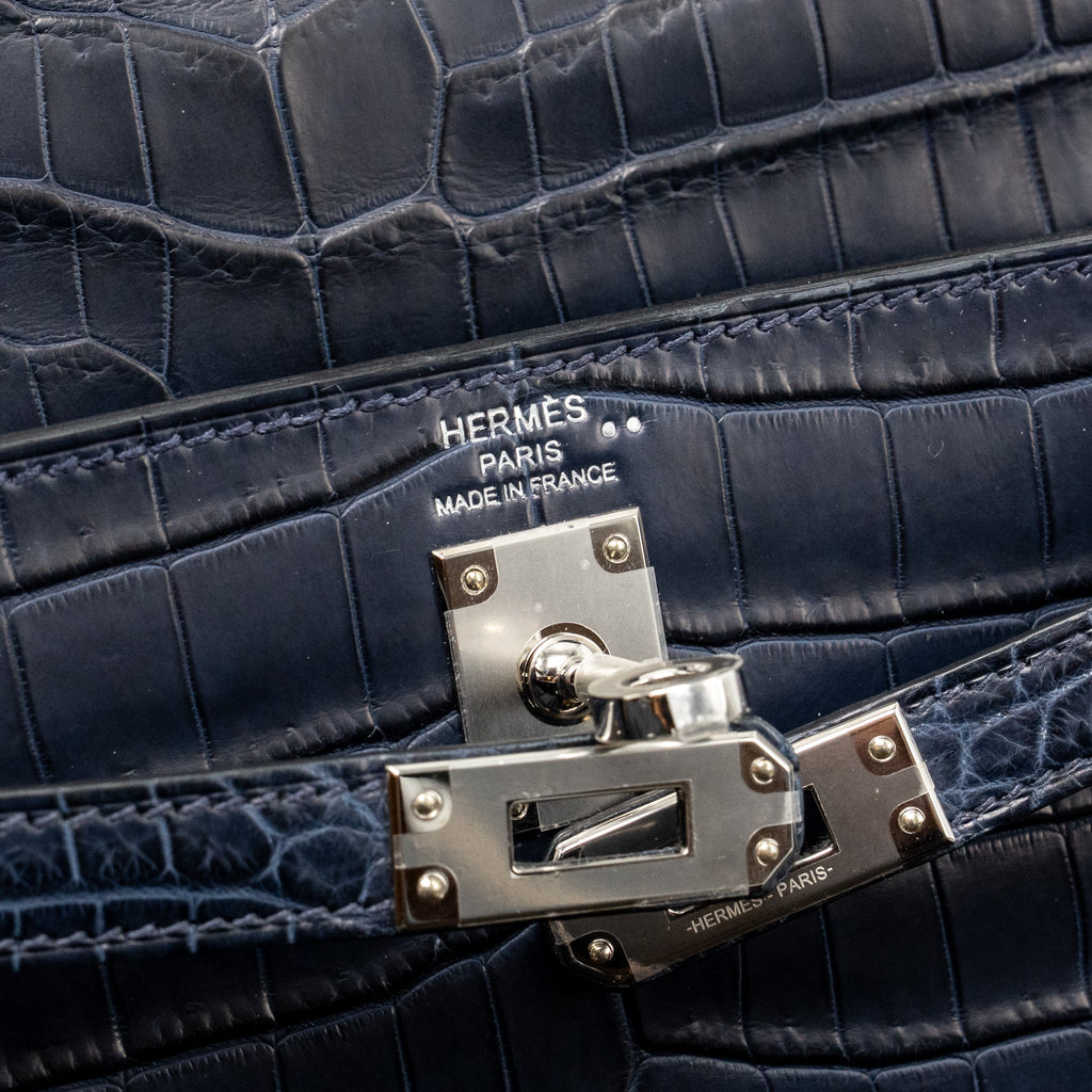 Hermes Kelly 25 crocodile niloticus Matt blue marine SHW