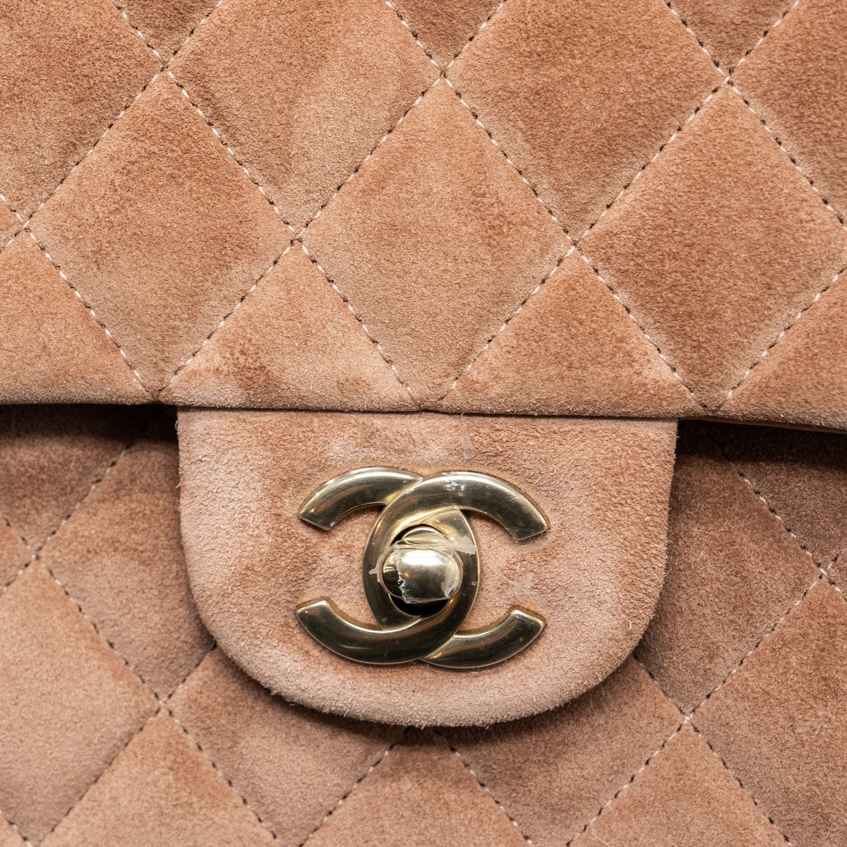 CHANEL MEDIUM CLASSIC DOUBLE FLAP BAG SUEDE LEATHER LIGHT BROWN LGHW (MICROCHIP )