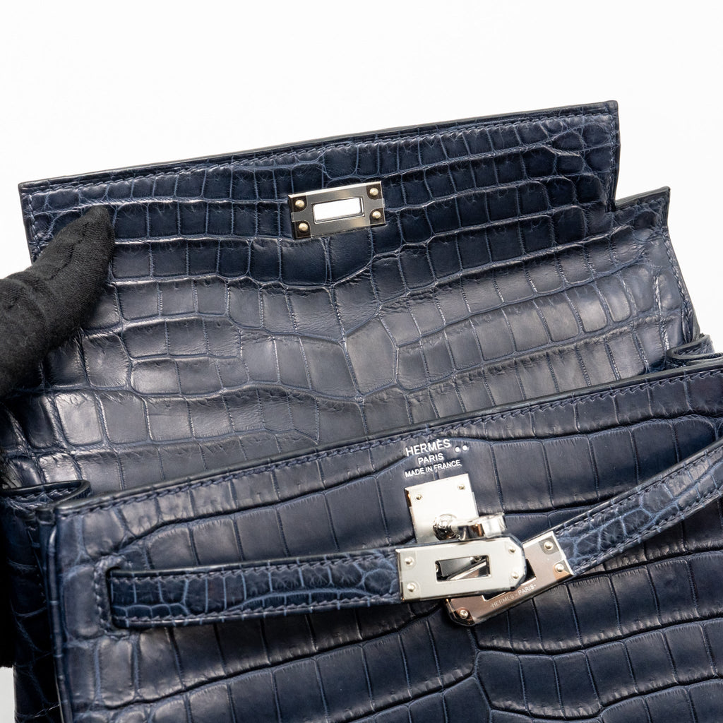 Hermes Kelly 25 crocodile niloticus Matt blue marine SHW