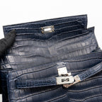Hermes Kelly 25 crocodile niloticus Matt blue marine SHW