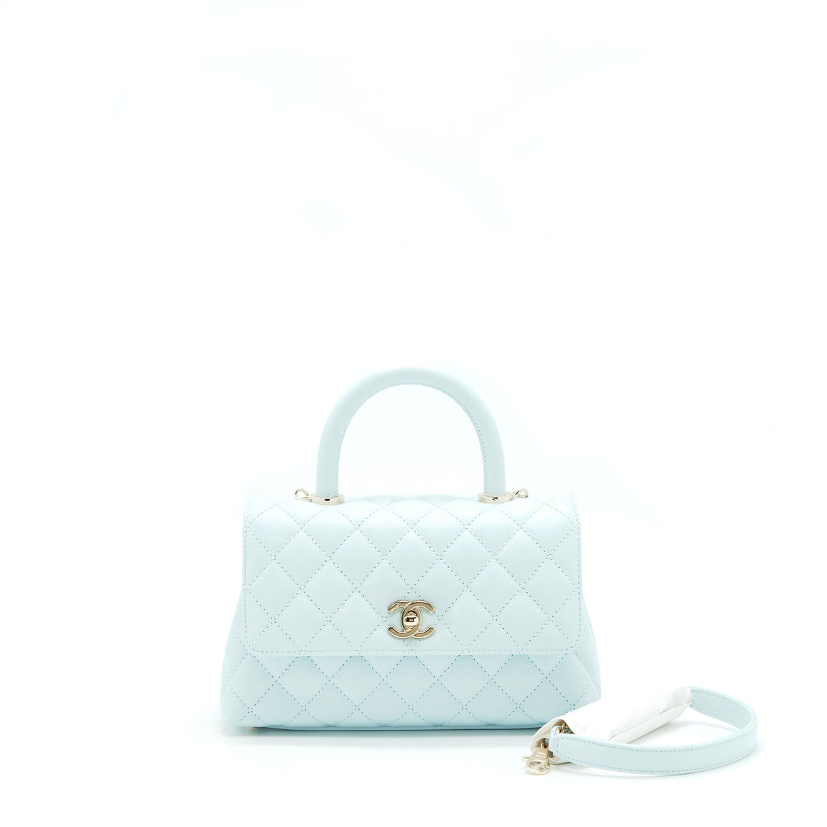 CHANEL 21K BABY BLUE COCO HANDLE SMALL (OLD MINI) 24CM LGHW