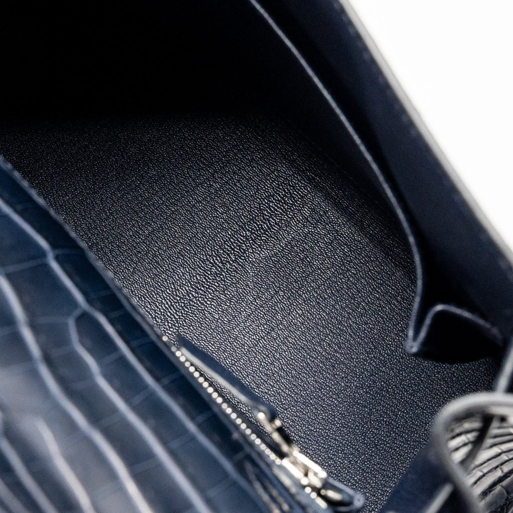 Hermes Kelly 25 crocodile niloticus Matt blue marine SHW