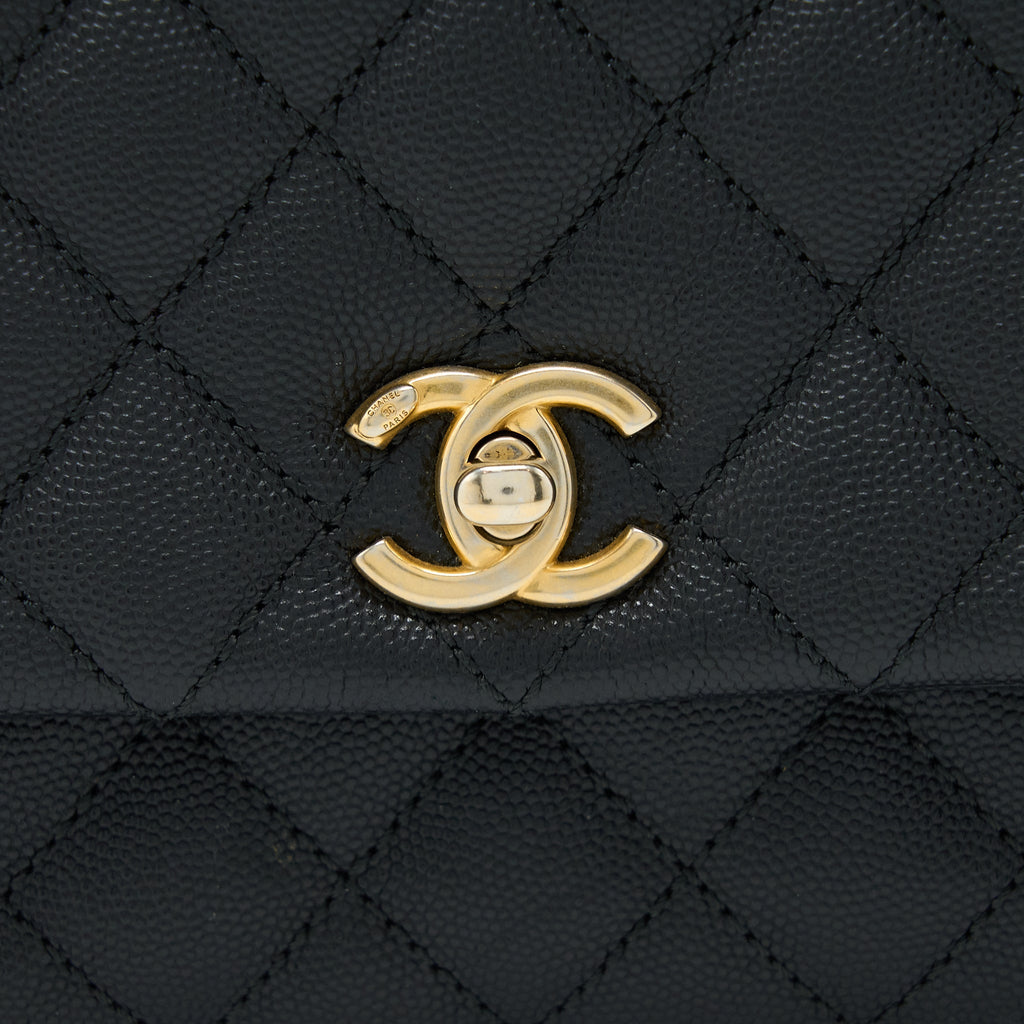 CHANEL SMALL COCO HANDLE CAVIAR WITH LIZARD HANDLE BLACK GHW