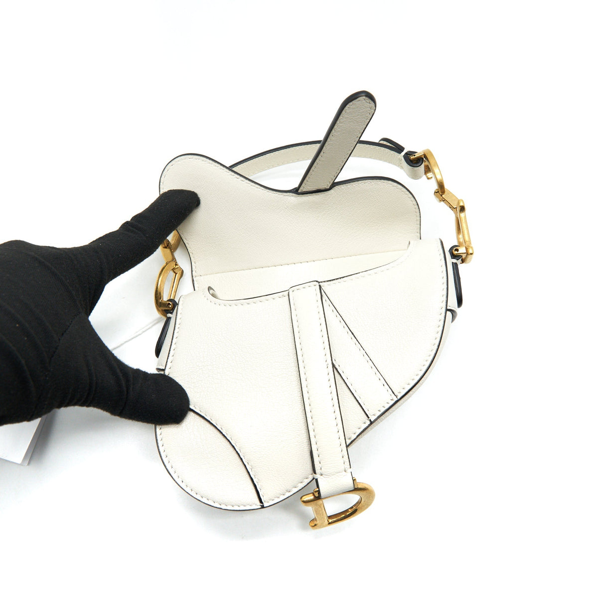 DIOR MICRO (SUPER MINI) SADDLE BAG GOAT SKIN WHITE GHW