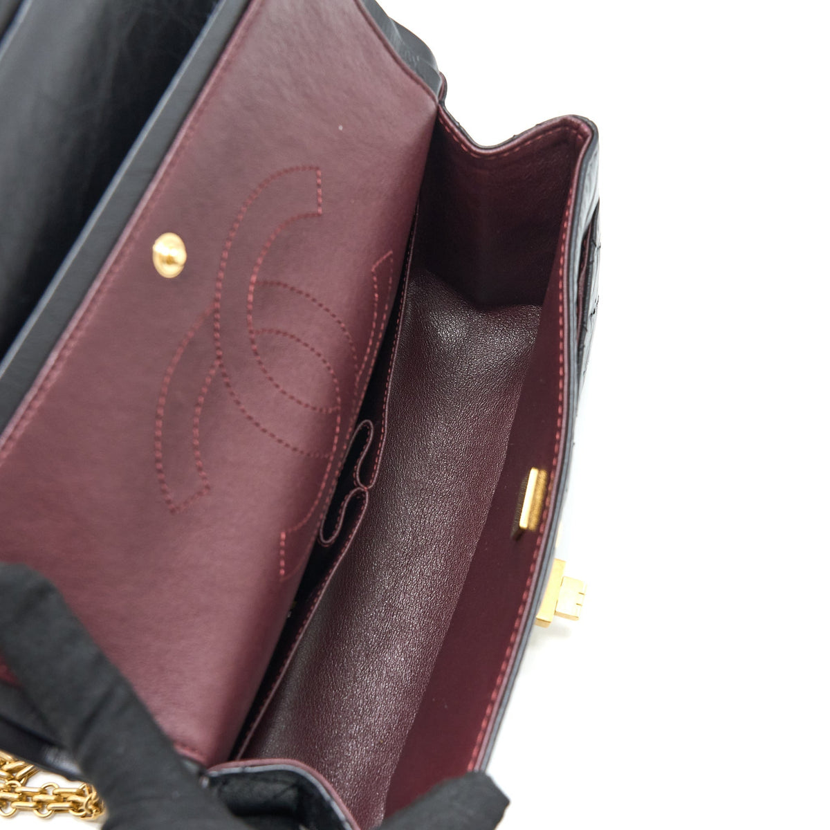 CHANEL SMALL 2.55 REISSUE FLAP BAG AGED CALFSKIN BLACK BRUSHED GHW (MICROCHIP)