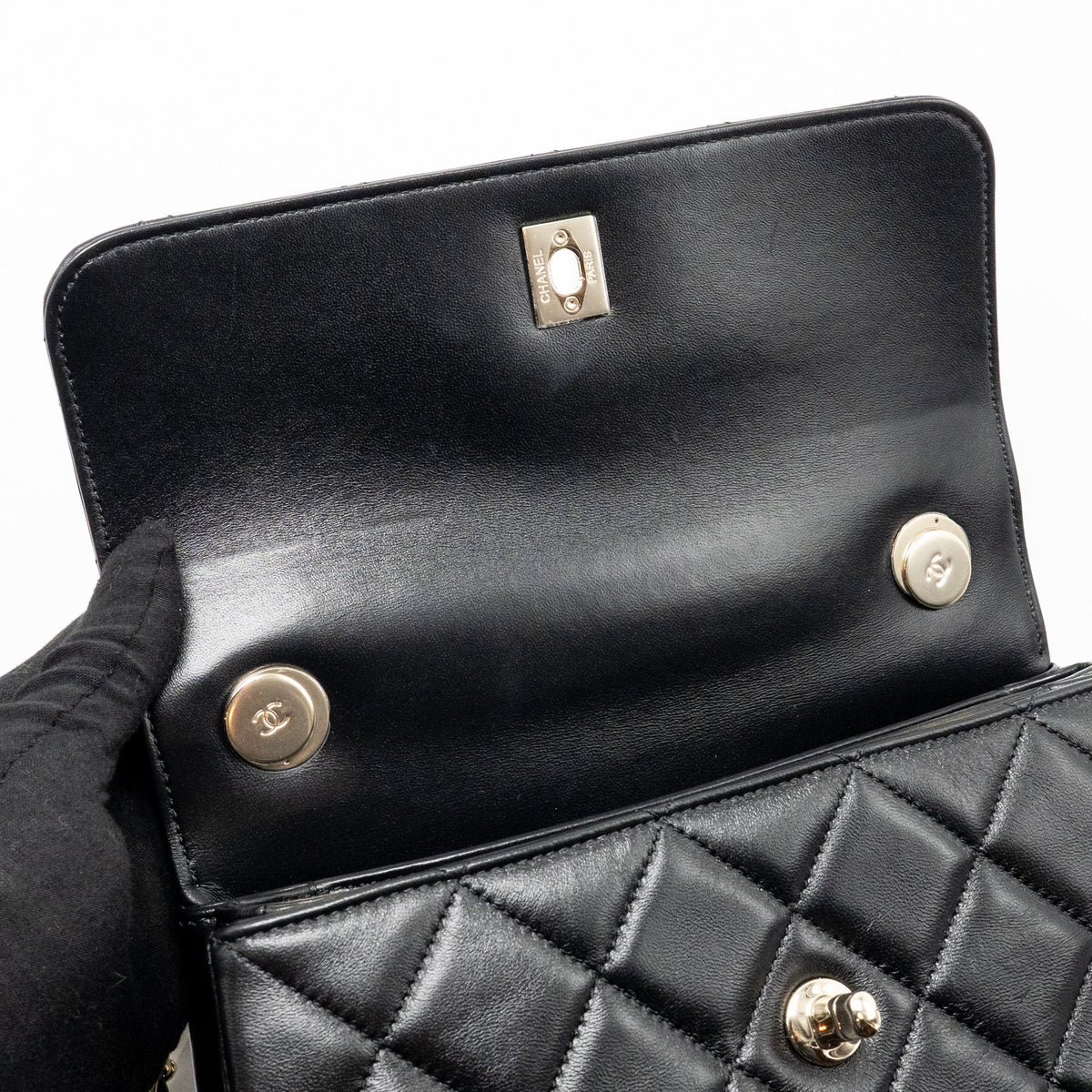 Chanel Top Handle Trendy CC Flap Bag Lambskin Black LGHW (Microchip)