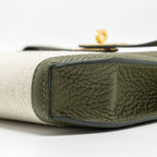 HERMES POCHETTE KELLY DEPECHES 25 CANVAS / TOGO ECRU BEIGE / VERT OLIVE GHW