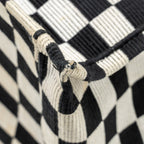 DIOR LARGE BOOK TOTE WHITE CHECKERED EMBROIDERED CANVAS BLACK / WHITE