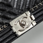 CHANEL MEDIUM CHEVRON BOY BAG LIMITED EDITION CALFSKIN BLACK SHW