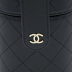 CHANEL ROUND VANITY CASE WITH CHAIN LAMBSKIN BLACK LGHW