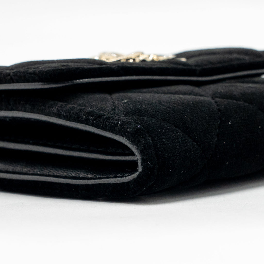 Chanel Crystal CC Card Holder Velvet Black LGHW