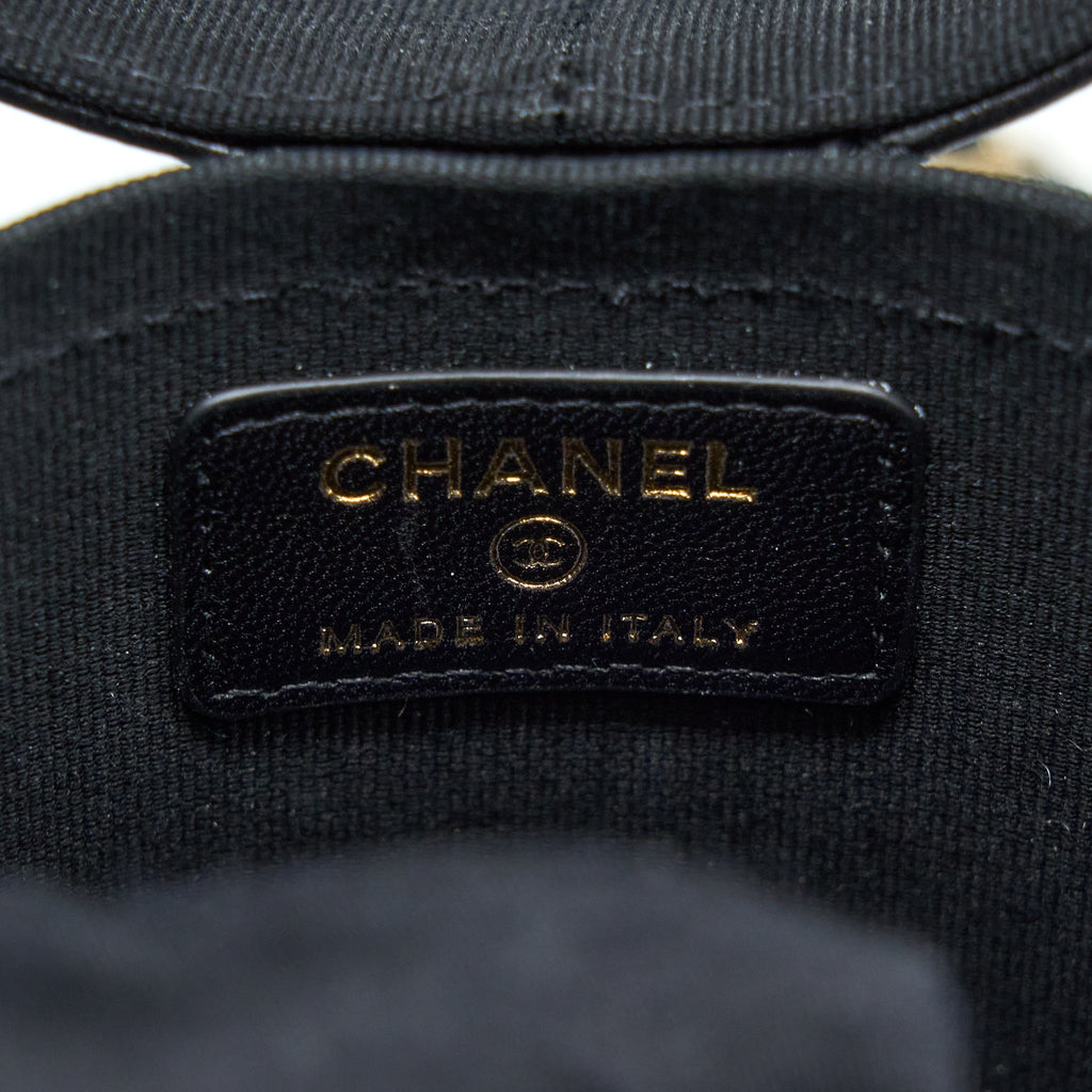 CHANEL ROUND VANITY CASE WITH CHAIN LAMBSKIN BLACK LGHW