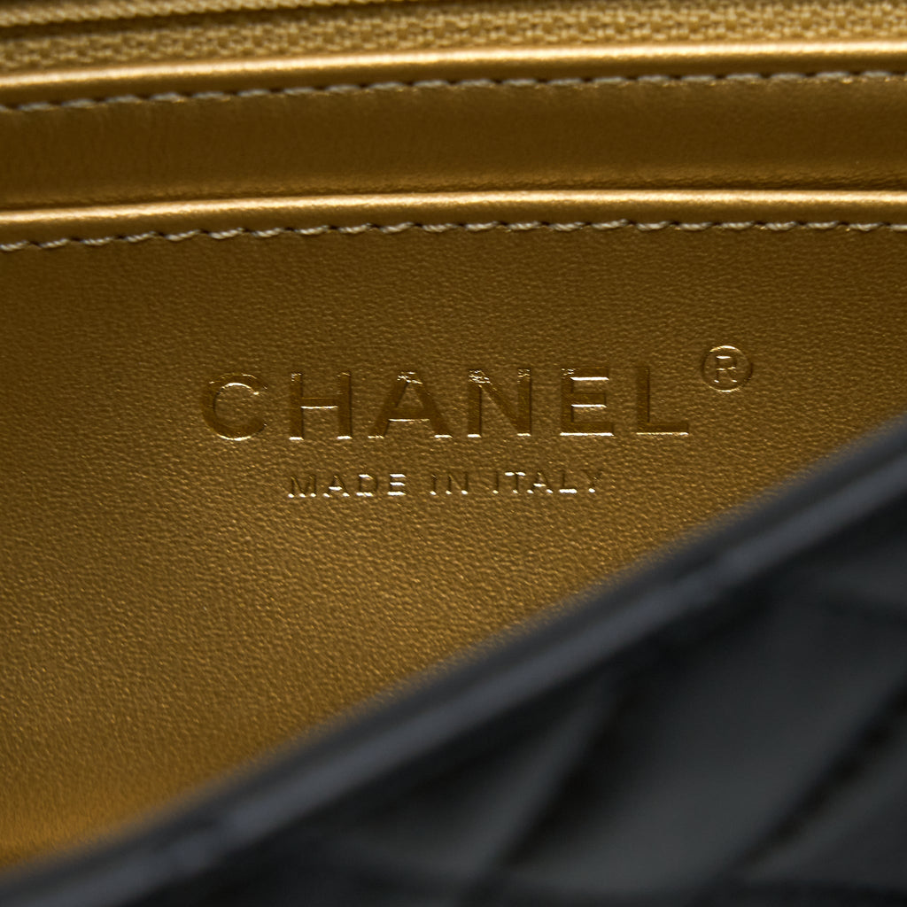 CHANEL PEARL CRUSH MINI RECTANGULAR LAMBSKIN BLACK BRUSHED GHW (MICROCHIP)
