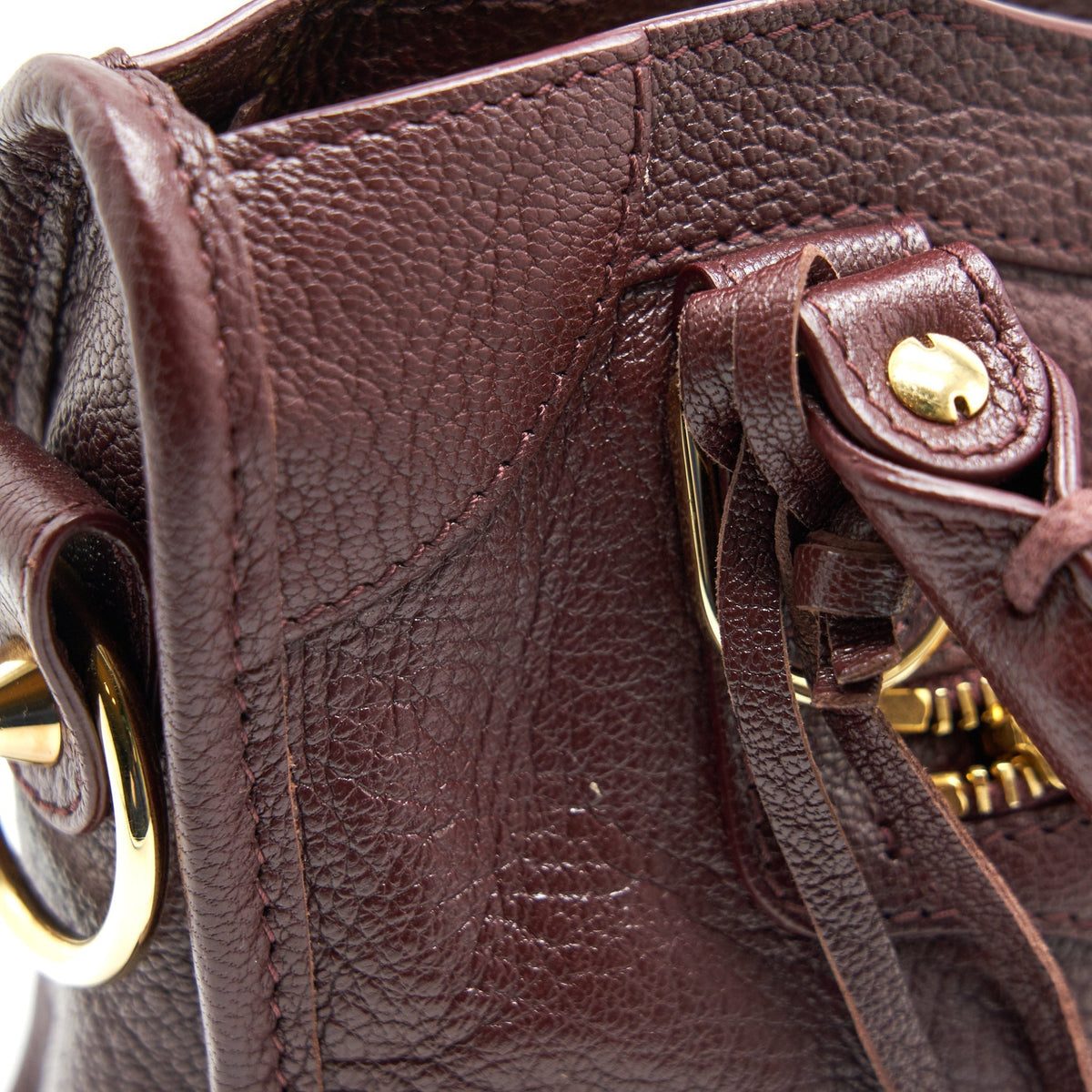 BALENCIAGA MINI EDGED CITY BAG BURGUNDY WITH GHW