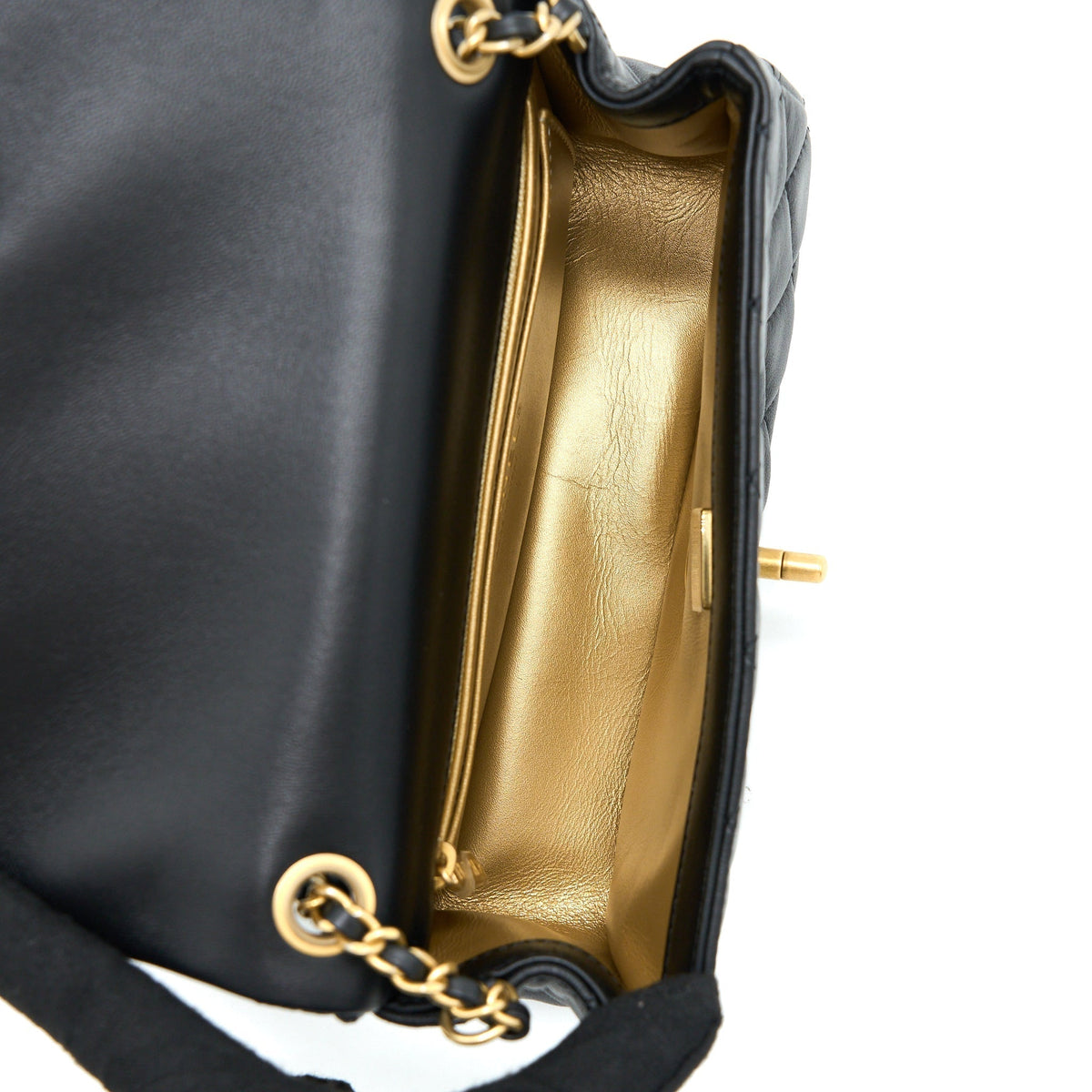 CHANEL PEARL CRUSH MINI RECTANGULAR LAMBSKIN BLACK BRUSHED GHW (MICROCHIP)