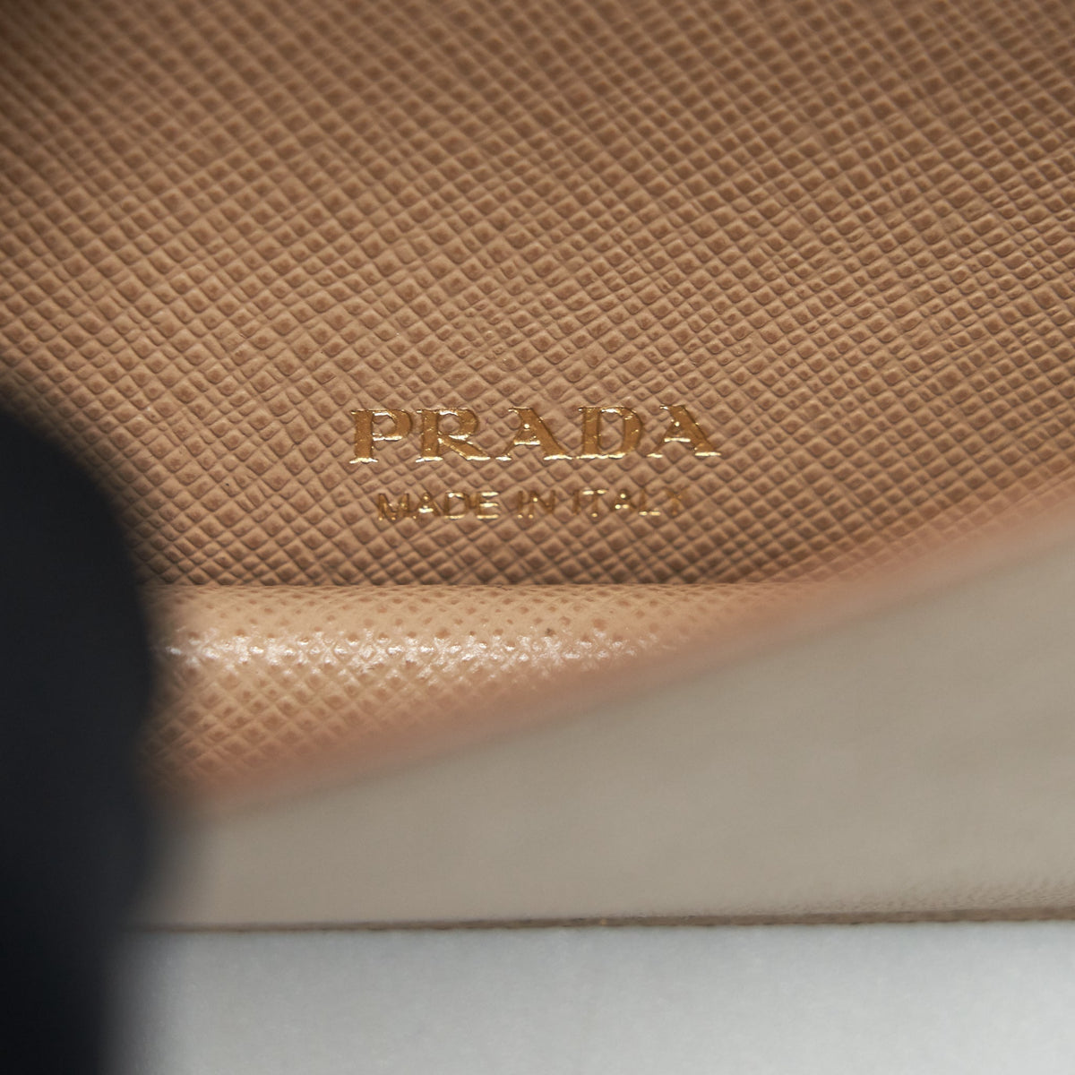 PRADA GIADA SAFFIANO LEATHER WALLET ON CHAIN BEIGE