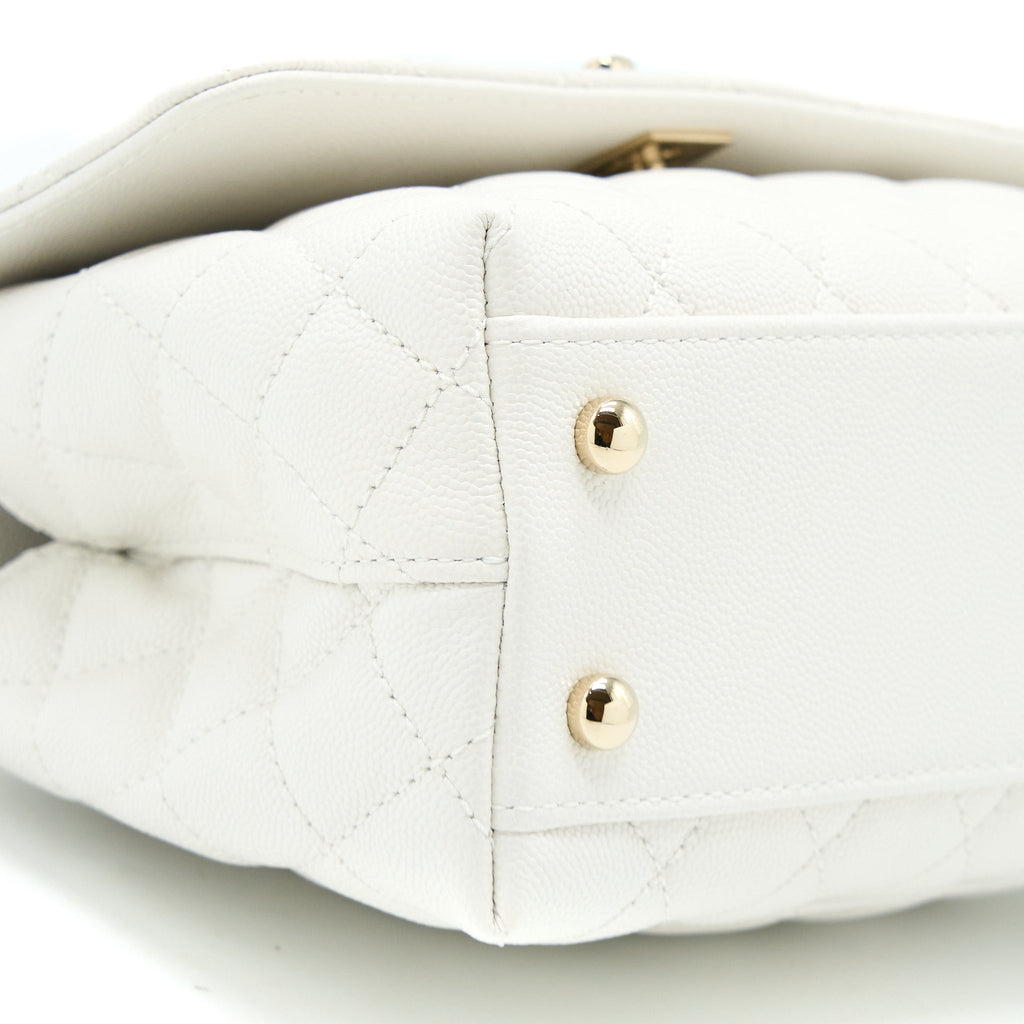 CHANEL SMALL COCO HANDLE CAVIAR WHITE LGHW (MICROCHIP)