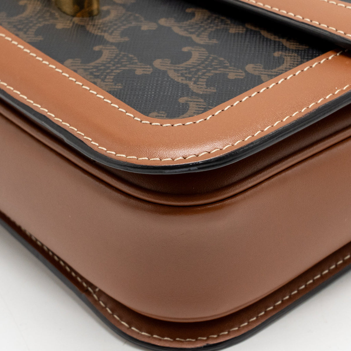 Celine Classique Triomphe bag in triomphe canvas and calfskin tan GHW
