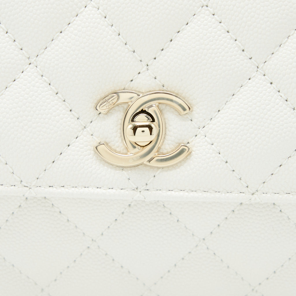 CHANEL SMALL COCO HANDLE CAVIAR WHITE LGHW (MICROCHIP)