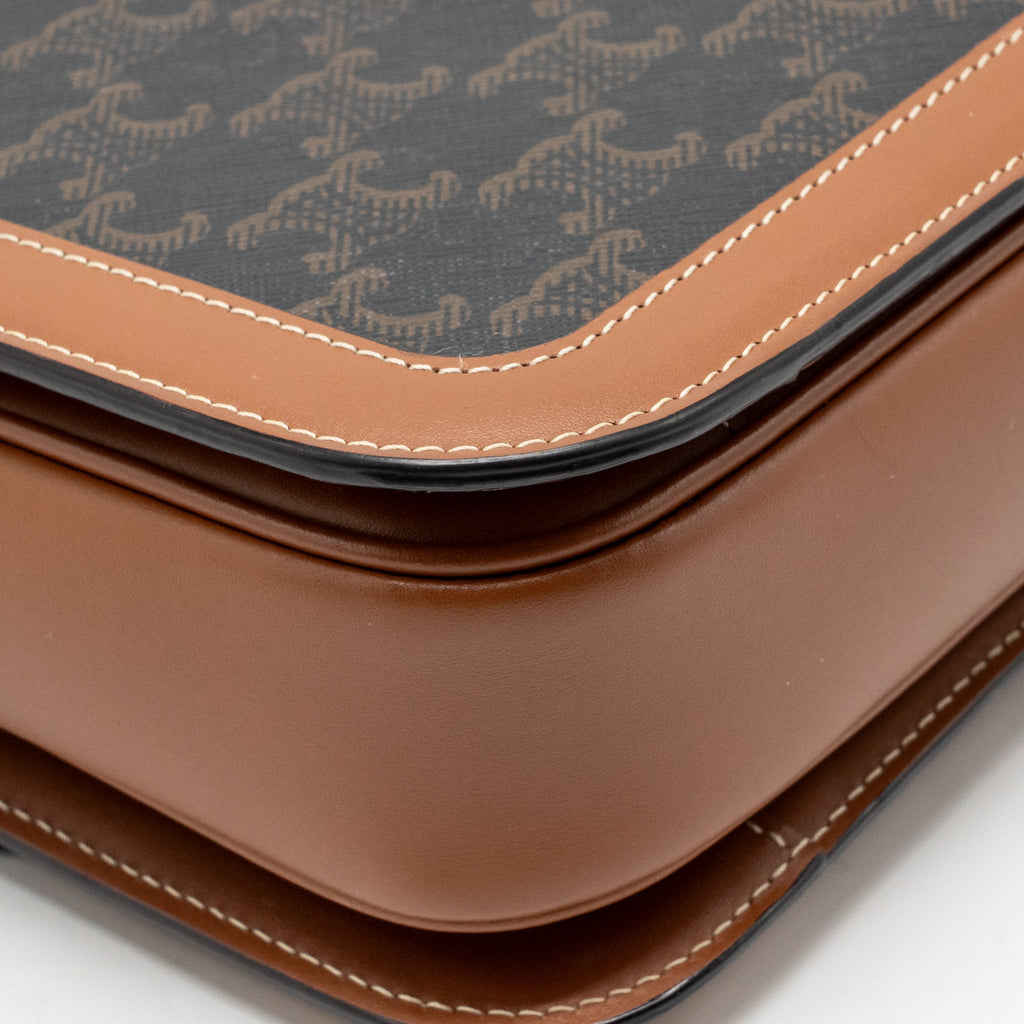 Celine Classique Triomphe bag in triomphe canvas and calfskin tan GHW