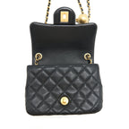 CHANEL PEARL CRUSH MINI SQUARE FLAP BAG LAMBSKIN BLACK GHW (MICROCHIP)
