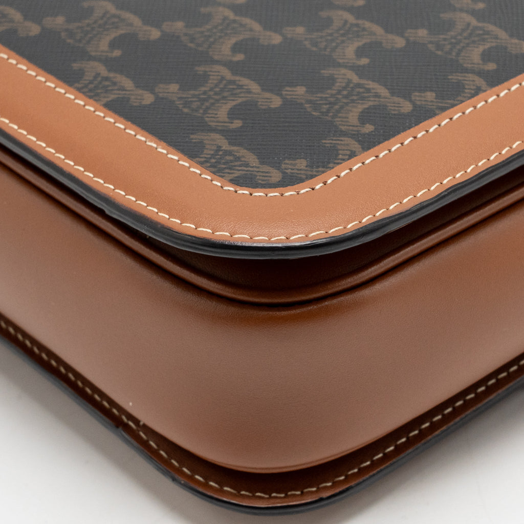 Celine Classique Triomphe bag in triomphe canvas and calfskin tan GHW