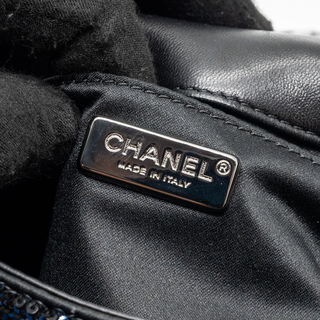 CHANEL SUPER MINI FLAP BAG SEQUIN DARK BLUE / BLACK SHW
