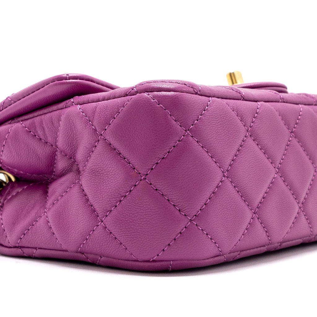 CHANEL PEARL CRUSH MINI RECTANGULAR FLAP BAG LAMBSKIN PURPLE GHW