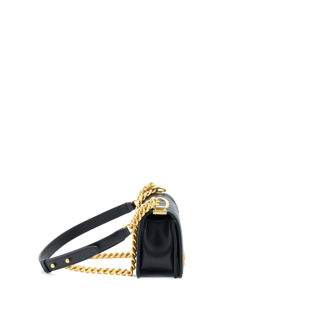 CHANEL SMALL BOY CAVIAR BLACK BRUSHED GHW (MICROCHIP)