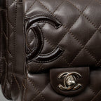 CHANEL VINTAGE CAMBO REPORTER BAG CALFSKIN DARK BROWN SHW