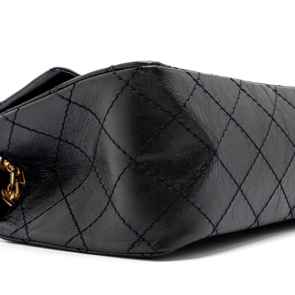 CHANEL MINI 2.55 REISSUE FLAP BAG AGED CALFSKIN BLACK GHW (MICROCHIP)