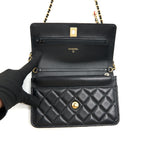 CHANEL PEARL CRUSH WALLET ON CHAIN LAMBSKIN BLACK GHW (MICROCHIP)