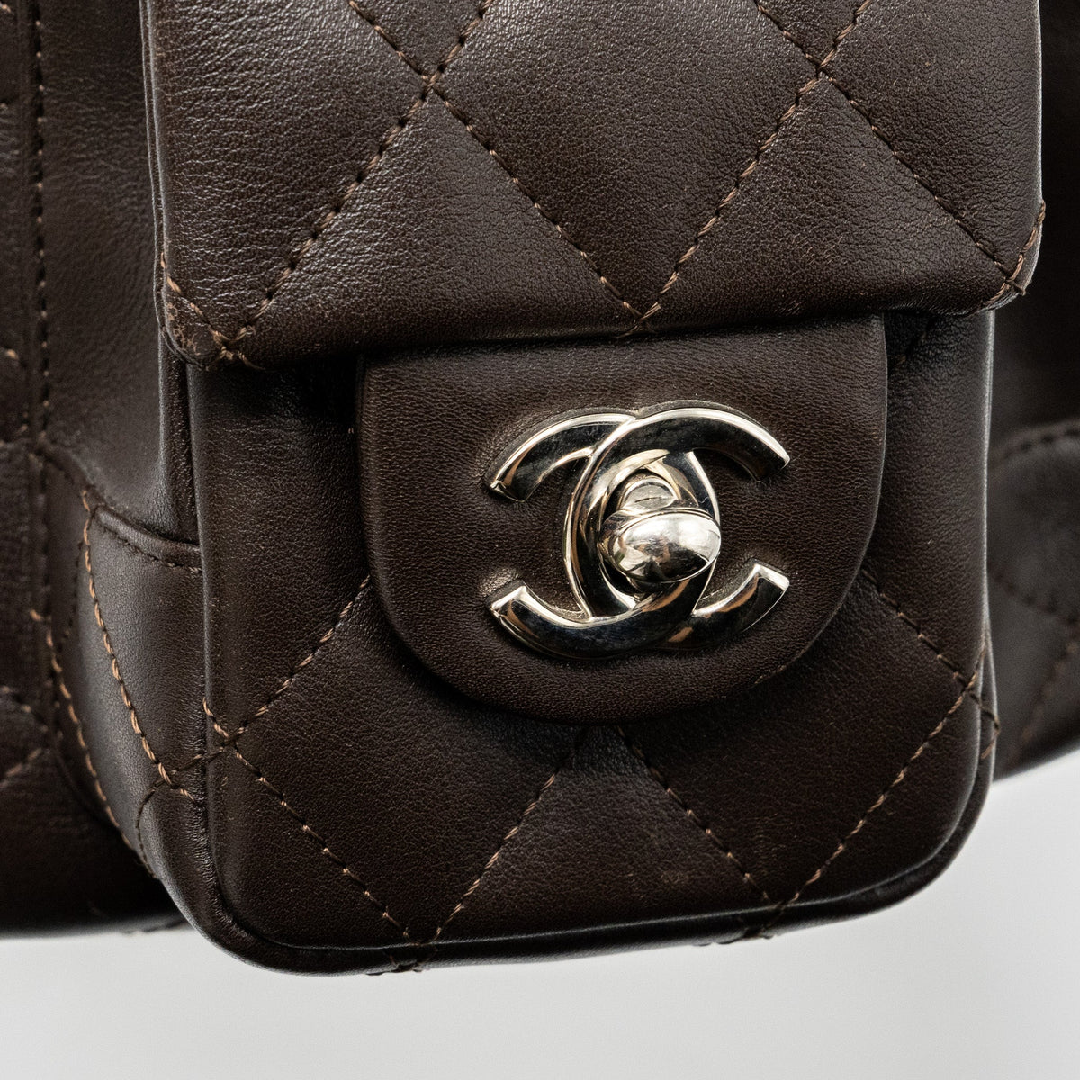 CHANEL VINTAGE CAMBO REPORTER BAG CALFSKIN DARK BROWN SHW
