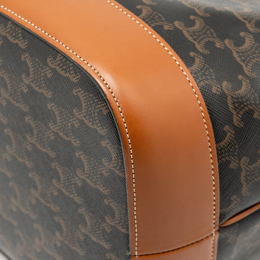 Celine medium bucket bag triomphe canvas/calfskin tan GHW