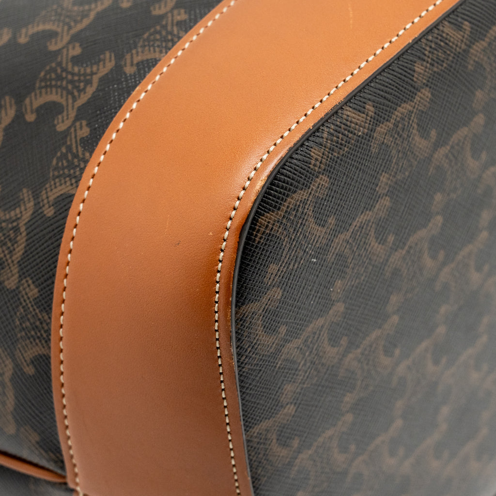 Celine medium bucket bag triomphe canvas/calfskin tan GHW