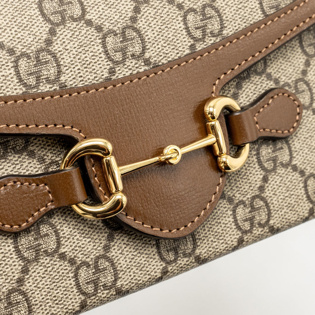 GUCCI HORSEBIT 1955 MINI BAG GG SUPREME CANVAS BEIGE/DARK BROWN GHW