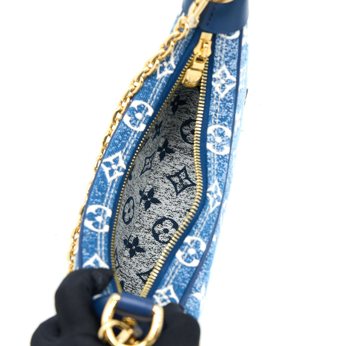 LOUIS VUITTON HALF-MOON LOOP BAGUETTE HANDBAG DENIM BLUE GHW (NEW VERSION)