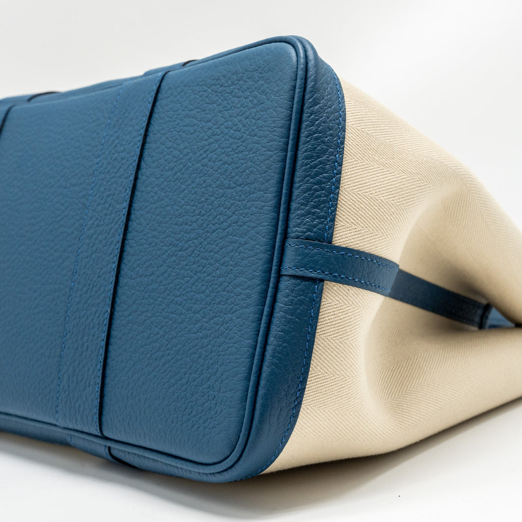 Hermes Garden Party 36 Canvas / Vache Country Craie / Bleu Outremer SHW