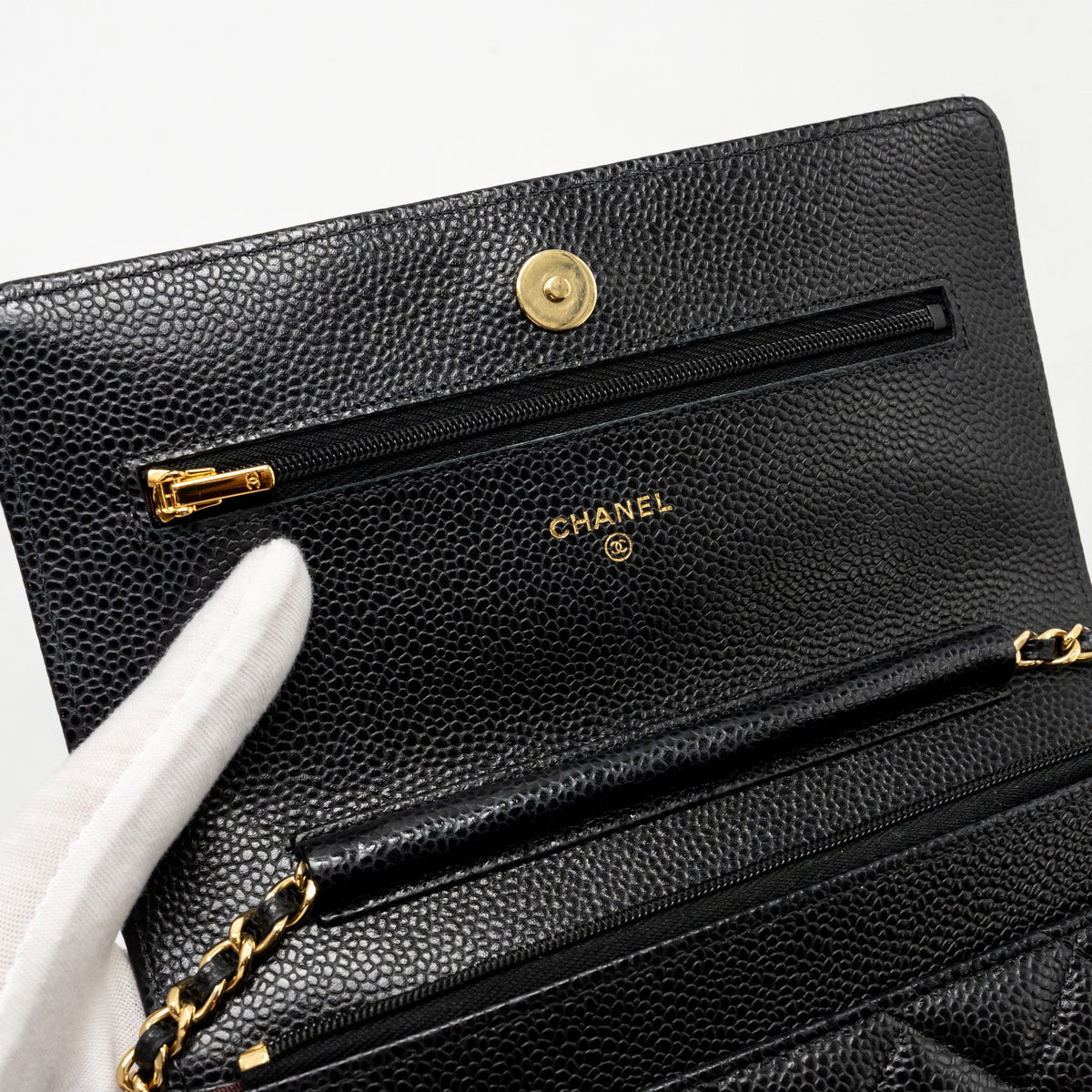 CHANEL CLASSIC WALLET ON CHAIN CAVIAR BLACK GHW (MICROCHIP)