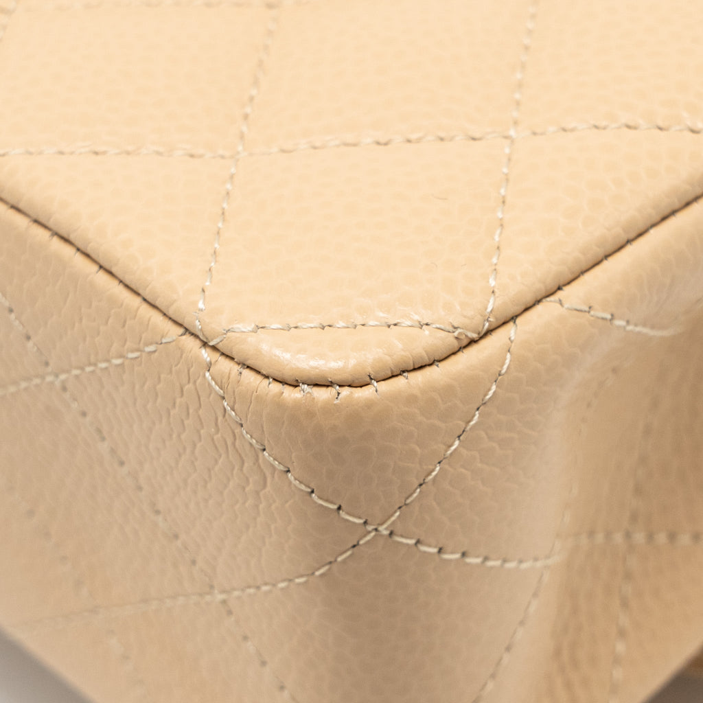 CHANEL MEDIUM CLASSIC DOUBLE FLAP BAG CAVIAR BEIGE SHW (MICROCHIP)