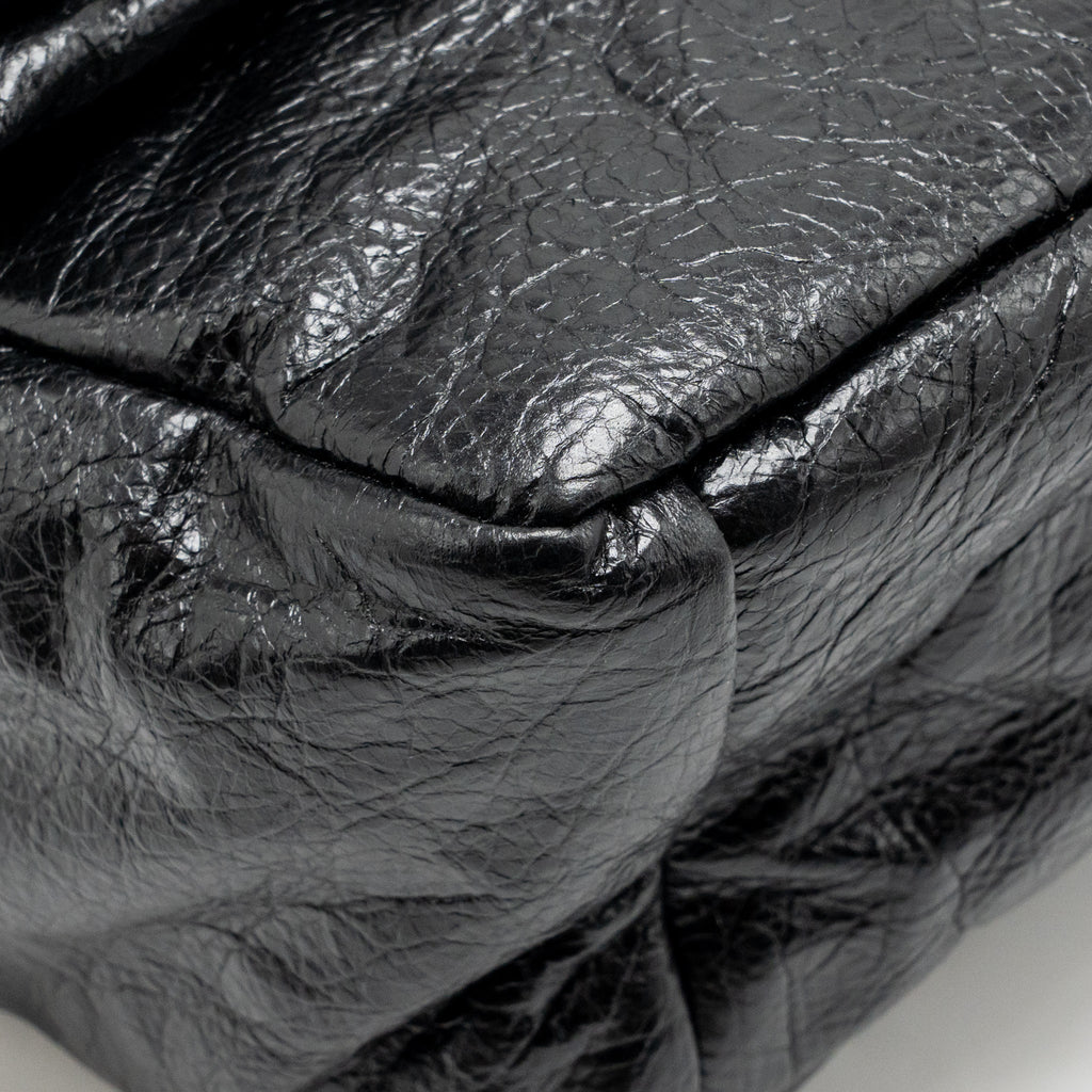 Balenciaga Medium Monaco Chain Shoulder Bag Crinkled Leather Black SHW