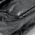 Balenciaga Medium Monaco Chain Shoulder Bag Crinkled Leather Black SHW